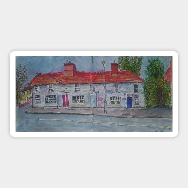 Watercolor Sketch - The Swan Cottages. Linton, Cambridgeshire, UK Sticker by IgorPozdnyakov